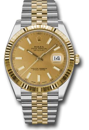 Replica Rolex Steel and Yellow Gold Rolesor Datejust 41 Watch 126333 Fluted Bezel Champagne Index Dial Jubilee Bracelet